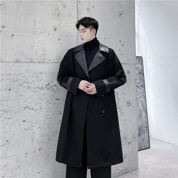 2020 splits men leather wool long jacket trench outerwear fall male streetwear coat ppcw, Black;brown
2020 splits men leather wool long jacket trench outerwear fall male streetwear coat ppcw, Black;brown