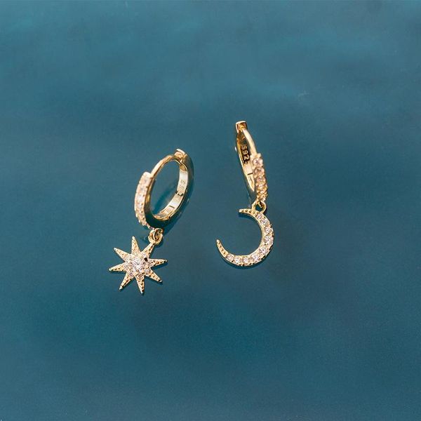 925 sterling silver hoop earrings for women asymmetric moon star cz zircon earings kids girl summer trend korean fashion jewelry, Golden;silver
925 sterling silver hoop earrings for women asymmetric moon star cz zircon earings kids girl summer trend korean fashion jewelry, Golden;silver