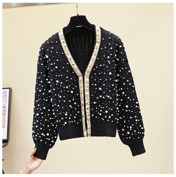2021 new chic pearls beading sweater women bling v neck loose designer jumper open stitch korean thick sweaters cardigan female zrtp, White;black
2021 new chic pearls beading sweater women bling v neck loose designer jumper open stitch korean thick sweaters cardigan female zrtp, White;black