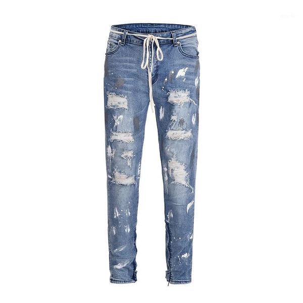 2018 men's new jeans men's hole elastic zipper feet jeans men slim biker denim skinny frayed pants distressed rip1, Blue
2018 men's new jeans men's hole elastic zipper feet jeans men slim biker denim skinny frayed pants distressed rip1, Blue