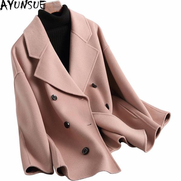 ayunsue 2020 winter fashions women wool coat pink cashmere female jacket double breasted short wool coats outerwear 38007lw354, Black
ayunsue 2020 winter fashions women wool coat pink cashmere female jacket double breasted short wool coats outerwear 38007lw354, Black