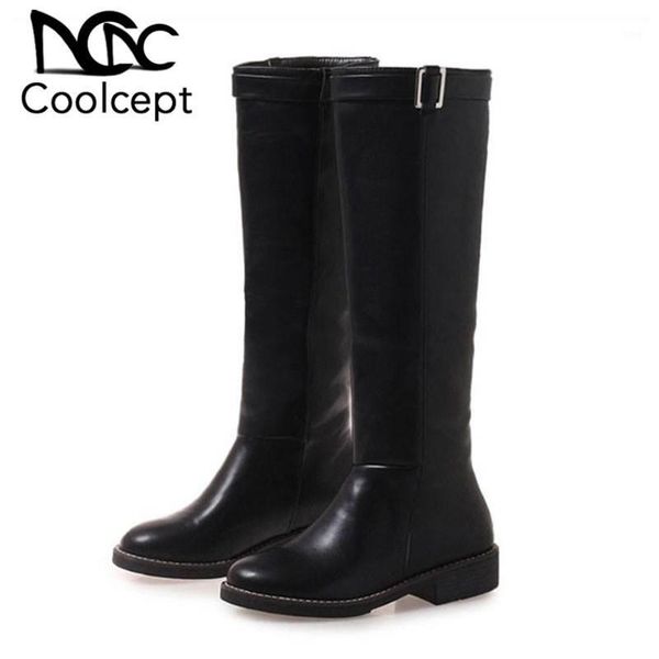 boots coolcept 2021 woman winter fur knee daily fashion black long wedges footwear size 34-421