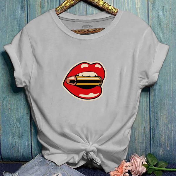 wt20377 summer new style personality creative european and american lips printing women's loose cotton short-sleeved t-shirt, White
wt20377 summer new style personality creative european and american lips printing women's loose cotton short-sleeved t-shirt, White