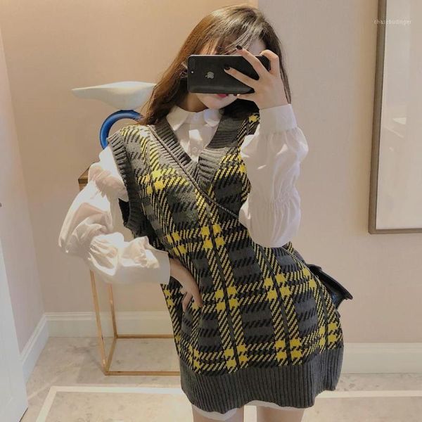 suit girl v neck kknit vest retro british style pattern loose preppy style fall vest kawaii lantern sleeve white blouse1, Black;white
suit girl v neck kknit vest retro british style pattern loose preppy style fall vest kawaii lantern sleeve white blouse1, Black;white