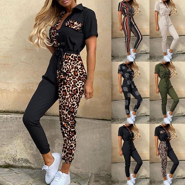 women summer deep v neck short sleeve overalls leopard patchwork button shirt jumpsuit elegant office lady one piece romper belt, Black;white
women summer deep v neck short sleeve overalls leopard patchwork button shirt jumpsuit elegant office lady one piece romper belt, Black;white