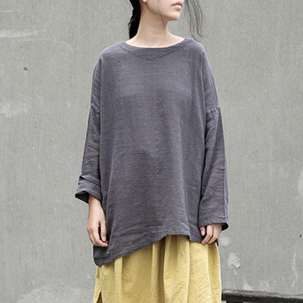 women's t-shirt johnature spring cotton linen comfortable o-neck long sleeve solid color 2021 retro all-match irregular women, White
women's t-shirt johnature spring cotton linen comfortable o-neck long sleeve solid color 2021 retro all-match irregular women, White