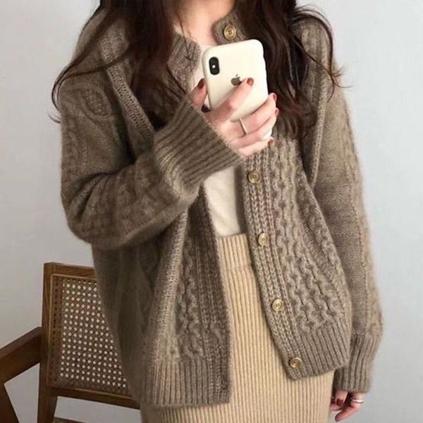 thickened twist australian cardigan women's coat autumn winter 2020 new korean loose lazy short knitted sweater, White;black
thickened twist australian cardigan women's coat autumn winter 2020 new korean loose lazy short knitted sweater, White;black