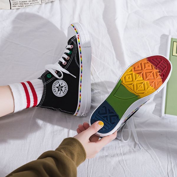 women canvas shoes vulcanized sneakers high rainbow bottom 2020 fashion causal flats run sports basket femme chaussure, Black;brown
women canvas shoes vulcanized sneakers high rainbow bottom 2020 fashion causal flats run sports basket femme chaussure, Black;brown
