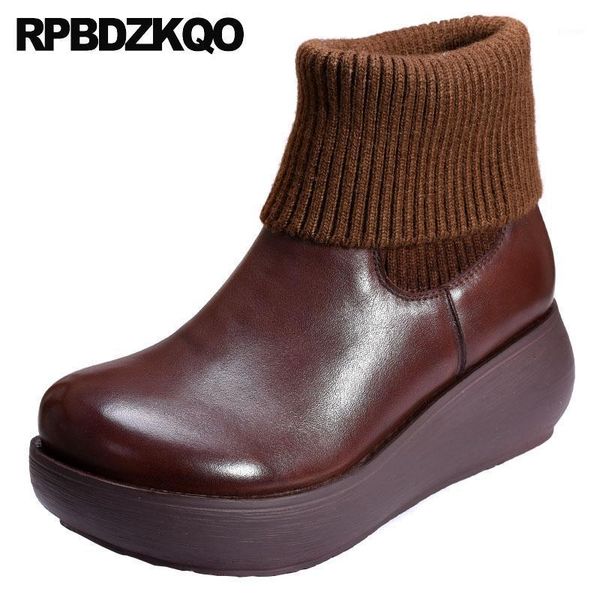 boots brown flatform sock wedge black knit brand women winter genuine leather muffin shoes retro high heel mid calf vintage1
boots brown flatform sock wedge black knit brand women winter genuine leather muffin shoes retro high heel mid calf vintage1