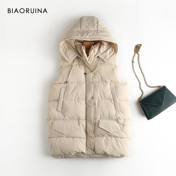 biaoruina women's sleeveless covered button zippers thick warm hooded vest female street style autumn winter fashion vest coat1, Black;white
biaoruina women's sleeveless covered button zippers thick warm hooded vest female street style autumn winter fashion vest coat1, Black;white