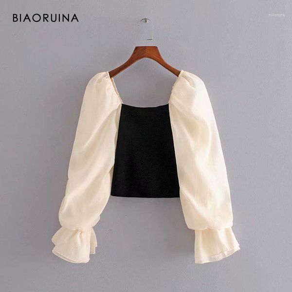 biaoruina women's retro shirt beige long puff sleeve spliced black stretch slim wasit slash neck fashion summer blouse, White
biaoruina women's retro shirt beige long puff sleeve spliced black stretch slim wasit slash neck fashion summer blouse, White