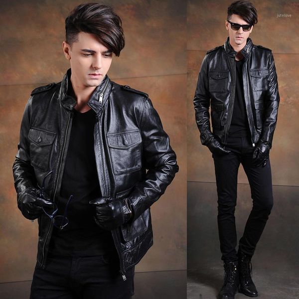 men's spring, autumn and winter genuine leather clothes stand collar cow leather biker jacket short men hunting coat plus size1, Black
men's spring, autumn and winter genuine leather clothes stand collar cow leather biker jacket short men hunting coat plus size1, Black