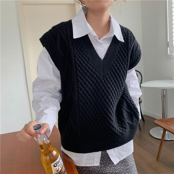 women's vests alien kitty 2021 women sweater vest solid shirt knitted female v-neck casual sweet elegant office lady loose all match, Black;white
women's vests alien kitty 2021 women sweater vest solid shirt knitted female v-neck casual sweet elegant office lady loose all match, Black;white