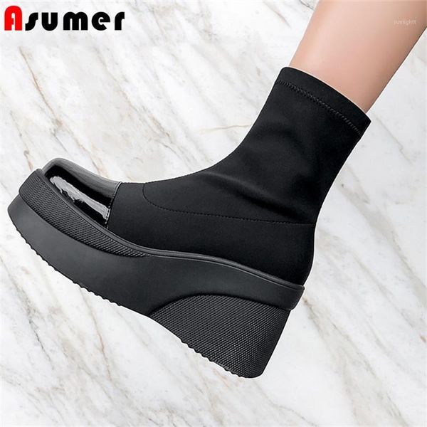 boots asumer 2021 genuine leather women shoes stretch ankle spring autumn thick sole platform fashion wedges shoes1, Black
boots asumer 2021 genuine leather women shoes stretch ankle spring autumn thick sole platform fashion wedges shoes1, Black
