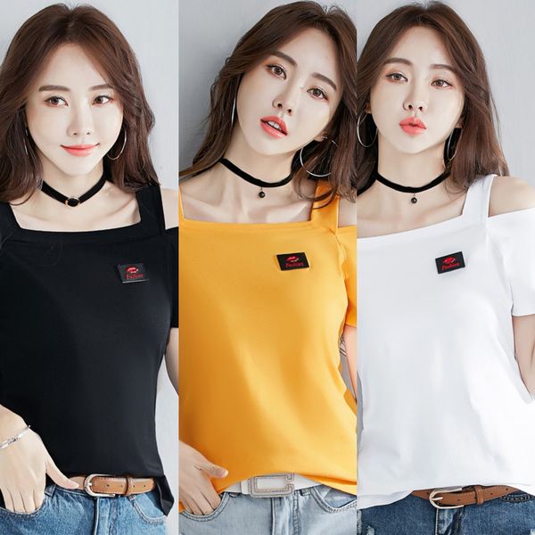 shoulder women's summer wear 2019 new korean solid color t-shirtjacket cotton t-shirt women's short sleeve loose student's ve, White
shoulder women's summer wear 2019 new korean solid color t-shirtjacket cotton t-shirt women's short sleeve loose student's ve, White