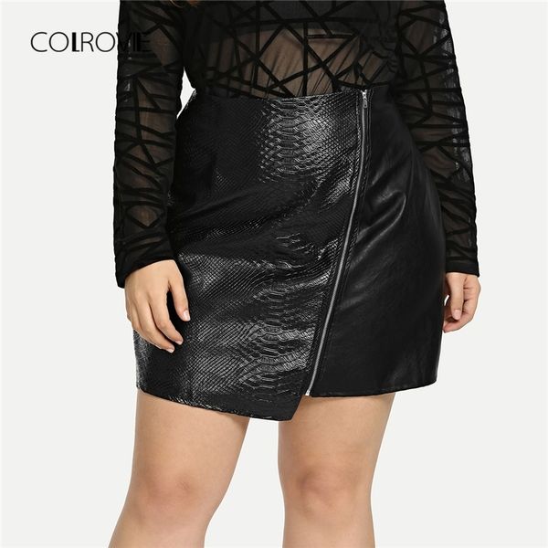 colrovie plus size black solid zipper korean leather skirt women autumn female office a-line elegant mini skirts y200326
colrovie plus size black solid zipper korean leather skirt women autumn female office a-line elegant mini skirts y200326
