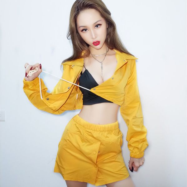 jazz dance costumes yellow jacket skirt nightclub singer dj ds pole dancing clothes women rave stage outfit hip hop wear, Black;red
jazz dance costumes yellow jacket skirt nightclub singer dj ds pole dancing clothes women rave stage outfit hip hop wear, Black;red
