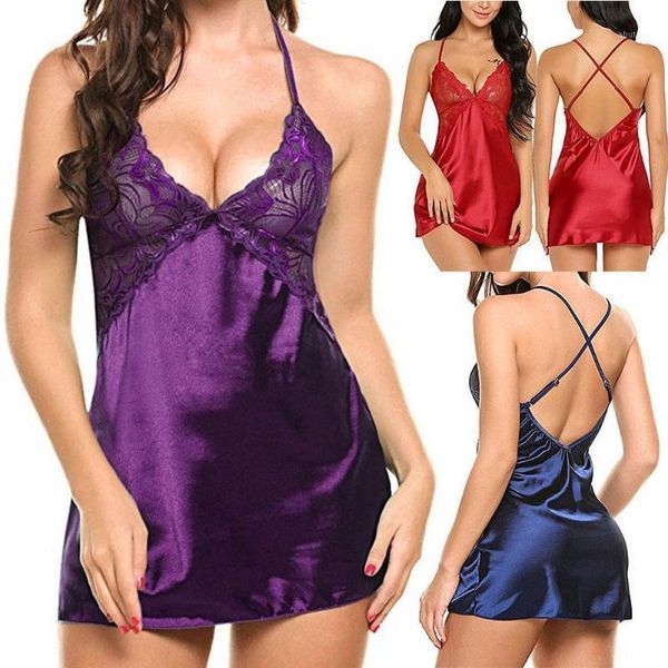 women's sleepwear lace nude back hollow out lingerie imitation ice silk temptation suit nightdress u9z91, Black;red 
women's sleepwear lace nude back hollow out lingerie imitation ice silk temptation suit nightdress u9z91, Black;red