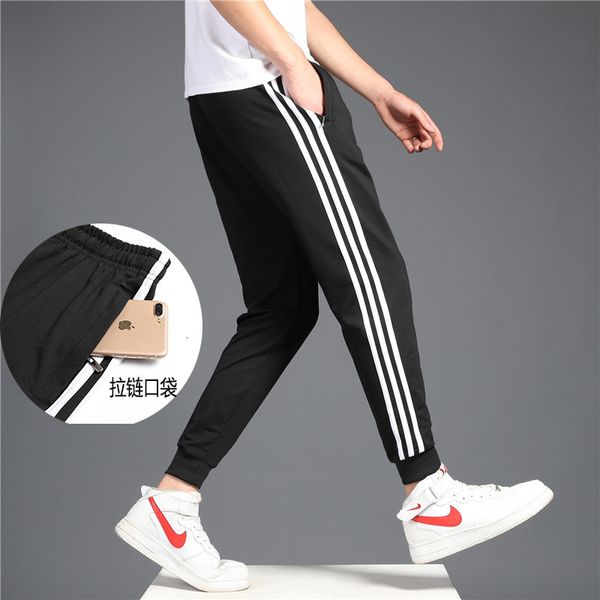 cotton sports men's spring autumn winter casual classic three bar youth loose legged pants, Black
cotton sports men's spring autumn winter casual classic three bar youth loose legged pants, Black