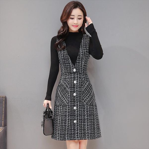 women autumn winter vest dress v neck strap dress vintage sleeveless pocket plaid female slim woolen dresses vestidos r541, Black;gray
women autumn winter vest dress v neck strap dress vintage sleeveless pocket plaid female slim woolen dresses vestidos r541, Black;gray