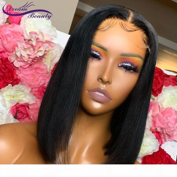 straight bob human hair wigs t part lace wigs straight short bob wig dream beauty hair malaysian lace frontal human, Black;brown