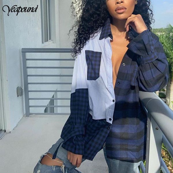 new autumn stitching stripes lapel long sleeve plaid zipper hem loose shirt women blouse fashion with pcoket, White
new autumn stitching stripes lapel long sleeve plaid zipper hem loose shirt women blouse fashion with pcoket, White
