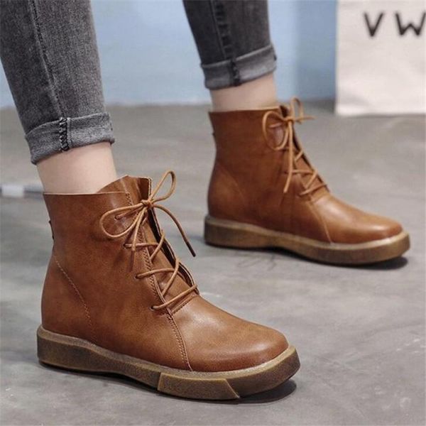 winter vintage style women boots flat booties soft cowhide shoes ankle platform zapatos mujer a872, Black
winter vintage style women boots flat booties soft cowhide shoes ankle platform zapatos mujer a872, Black