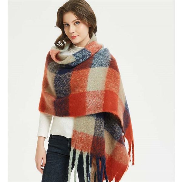 scarves 2021 loop yarn thicken coarse tassel small grid big shawl women scarf keep warm bib bandana foulard femme hijab, Blue;gray
scarves 2021 loop yarn thicken coarse tassel small grid big shawl women scarf keep warm bib bandana foulard femme hijab, Blue;gray