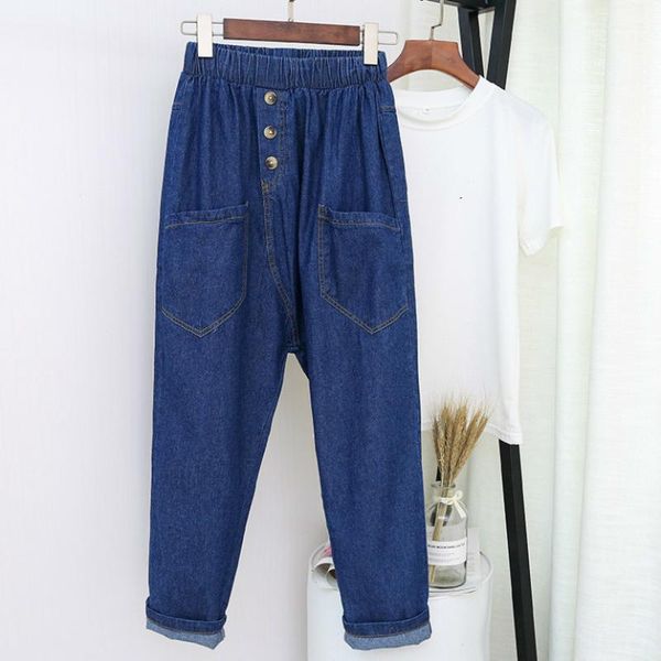 women's jeans blue for women high waist harem mom spring 2021 plus size button loose denim pants