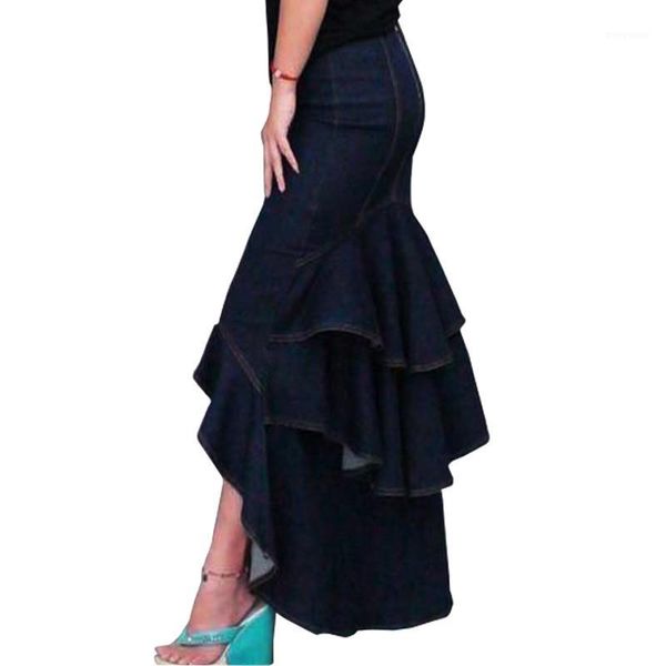 s- 2017 spring autumn fashion slim mermaid style high waist long denim skirt with tassels women ruffles dovetail skirt ok1, Black
s- 2017 spring autumn fashion slim mermaid style high waist long denim skirt with tassels women ruffles dovetail skirt ok1, Black