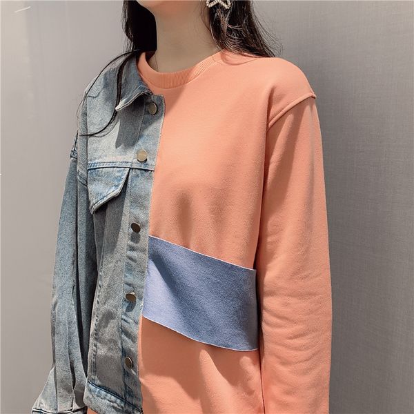 Correspondncia Cores Retalhos Topo Outono Feminino Estilo Coreano Design Nicho Personalidade Hoodies Denim Costura Solto Pullovers KPC9 X1LL, Black
Correspondncia Cores Retalhos Topo Outono Feminino Estilo Coreano Design Nicho Personalidade Hoodies Denim Costura Solto Pullovers KPC9 X1LL, Black