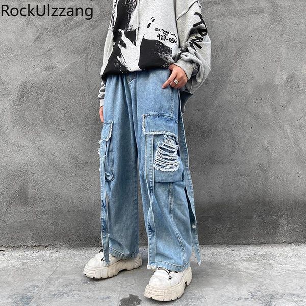 men's jeans japanese streetwear men fashion patchwork ribbon strap pocket destroyed ripped hole loose pant hip hop punk elastic waist, Blue
men's jeans japanese streetwear men fashion patchwork ribbon strap pocket destroyed ripped hole loose pant hip hop punk elastic waist, Blue