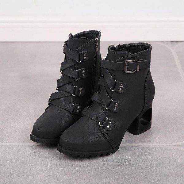 2020 new winter high-heels boots pu leather vintage fashion round toe buckle ankle boots side zipper women's shoes, Black
2020 new winter high-heels boots pu leather vintage fashion round toe buckle ankle boots side zipper women's shoes, Black