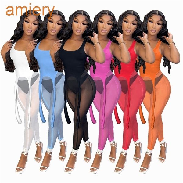 women tight pant suit summer clothing vest and mesh panelled pants two piece outfits perspective jogger set, White
women tight pant suit summer clothing vest and mesh panelled pants two piece outfits perspective jogger set, White