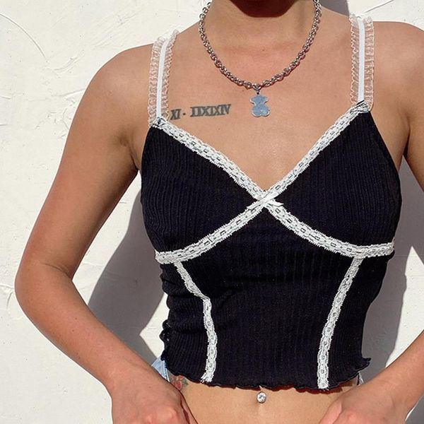 2021 e girl ribbed cross criss lace trim camis y2k spaghetti strap backless black v neck ruffles hems cropped, White
2021 e girl ribbed cross criss lace trim camis y2k spaghetti strap backless black v neck ruffles hems cropped, White