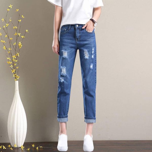 women's jeans ripped loose straight for women boyfriend high waist denim harem pants streetwear trendy baggy white ankle-length, Blue
women's jeans ripped loose straight for women boyfriend high waist denim harem pants streetwear trendy baggy white ankle-length, Blue