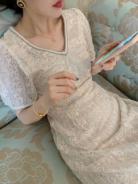 sequines lace zipper short sleeve v-neck a-line solid color beige plus size slim sweet fashion vintage cocktail dresses party, Black
sequines lace zipper short sleeve v-neck a-line solid color beige plus size slim sweet fashion vintage cocktail dresses party, Black