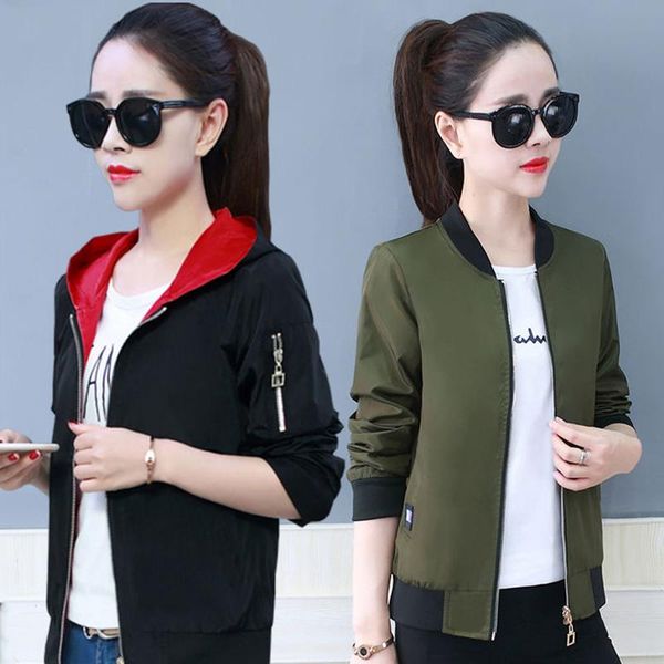 women's jackets spring double-sided wear hoodded short jacket women basic baeball outwear casual loose plus size black bomber coat, Black;brown
women's jackets spring double-sided wear hoodded short jacket women basic baeball outwear casual loose plus size black bomber coat, Black;brown
