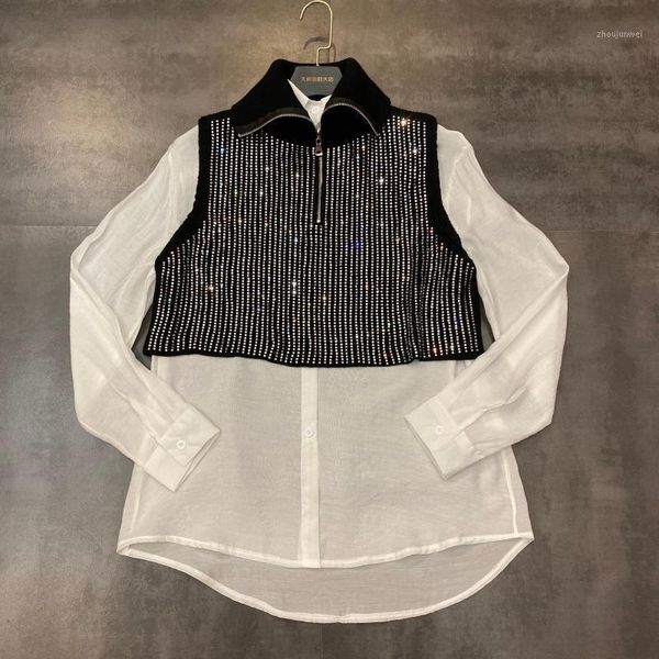 spring cloth suit 2020 new vertical stripes water drill knitting vest + long sleeve shirt two piece set female trend blouse 1, White
spring cloth suit 2020 new vertical stripes water drill knitting vest + long sleeve shirt two piece set female trend blouse 1, White
