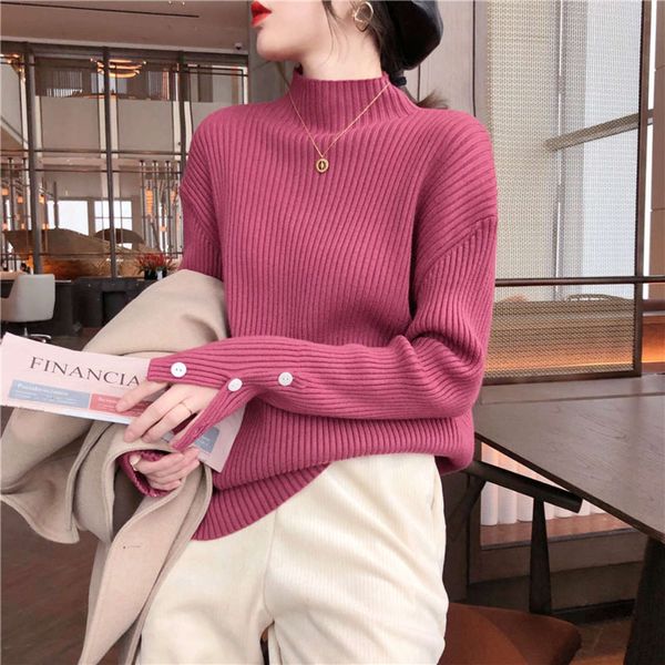 women's 2020 korean new autumn and winter loose half turtleneck sweater with thickened base coat, White;black
women's 2020 korean new autumn and winter loose half turtleneck sweater with thickened base coat, White;black