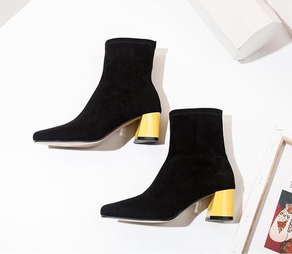 2021 spring autumn fashion yellow heel women ankle boots pointed toe slip-on slides ladies sock boots bootties pumps1, Black
2021 spring autumn fashion yellow heel women ankle boots pointed toe slip-on slides ladies sock boots bootties pumps1, Black