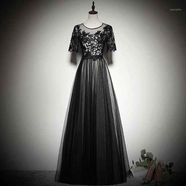 o neck half sleeve black lace appliques evening dress tulle a line floor length party dresses women formal dress evening gown1, White;black
o neck half sleeve black lace appliques evening dress tulle a line floor length party dresses women formal dress evening gown1, White;black