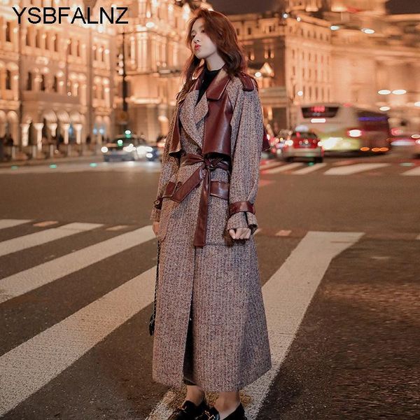 women's wool & blends 2021 winter coats womens korean splice leather long woolen trench jacket female fashion elegant plus size belt ov, Black
women's wool & blends 2021 winter coats womens korean splice leather long woolen trench jacket female fashion elegant plus size belt ov, Black