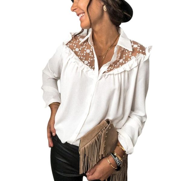 women shirt lace turn-down collar long sleeve ruffles solid for female formal blouse white office lady
women shirt lace turn-down collar long sleeve ruffles solid for female formal blouse white office lady