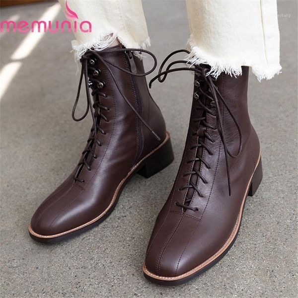 memunia 2020 autumn winter ankle boots genuine leather boots square heels solid color lace up women ladies shoes1, Black
memunia 2020 autumn winter ankle boots genuine leather boots square heels solid color lace up women ladies shoes1, Black