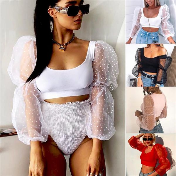 new women see through sheer mesh polka dot long sleeve square collar short blouse ladies puff sleeve patchwork crop shirts, White
new women see through sheer mesh polka dot long sleeve square collar short blouse ladies puff sleeve patchwork crop shirts, White