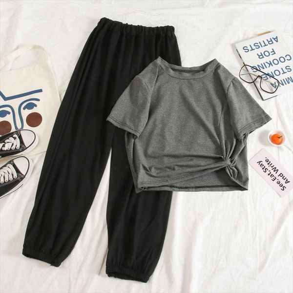 2021 new summer women clothes solid short t shirt korean leisure hallen wide leg pants suit female two piece set m12, Gray
2021 new summer women clothes solid short t shirt korean leisure hallen wide leg pants suit female two piece set m12, Gray
