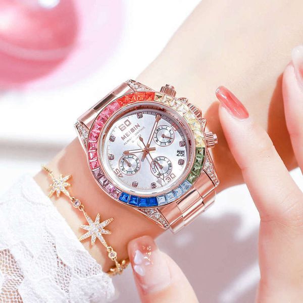 women's meibin selling new colorful fashion quartz watch with three eyes and six needles, Slivery;brown
women's meibin selling new colorful fashion quartz watch with three eyes and six needles, Slivery;brown