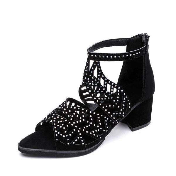 sandals korean version hollow out water drill fish mouth thick heel high women's large shoes, Black
sandals korean version hollow out water drill fish mouth thick heel high women's large shoes, Black