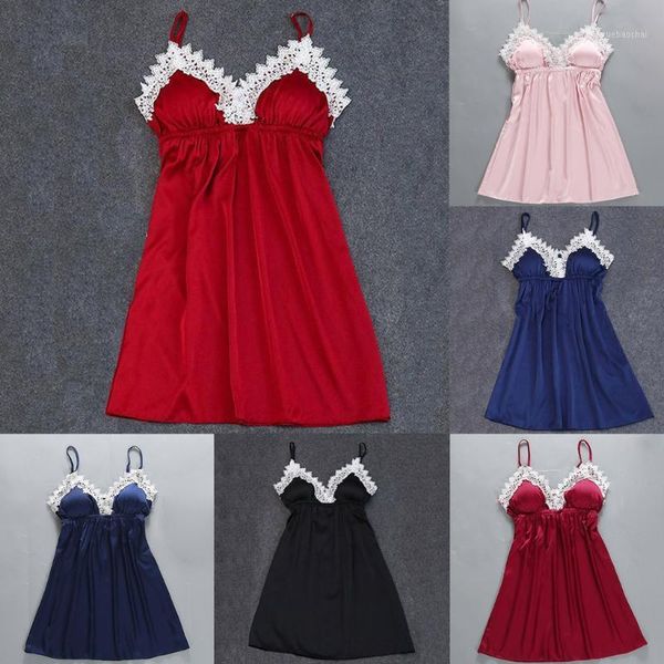 2019 women nightgowns summer sleepwear dress spaghetti strap silk lace satin nightdress ladies home mini sleepskirt solid1, Black;red
2019 women nightgowns summer sleepwear dress spaghetti strap silk lace satin nightdress ladies home mini sleepskirt solid1, Black;red